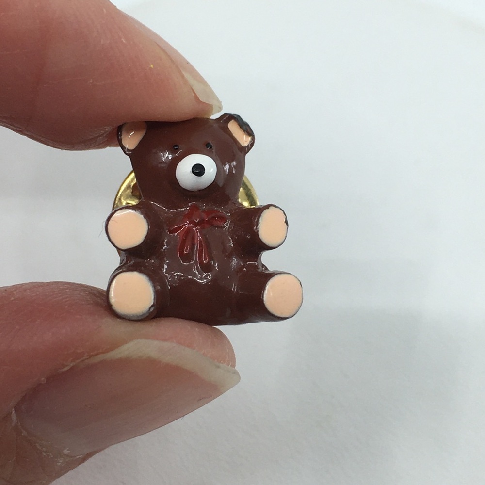 Vintage Brown Tiny Teddy Bear Pin Collectible 3D Enamel Lapel Pin Tie Tac Cute